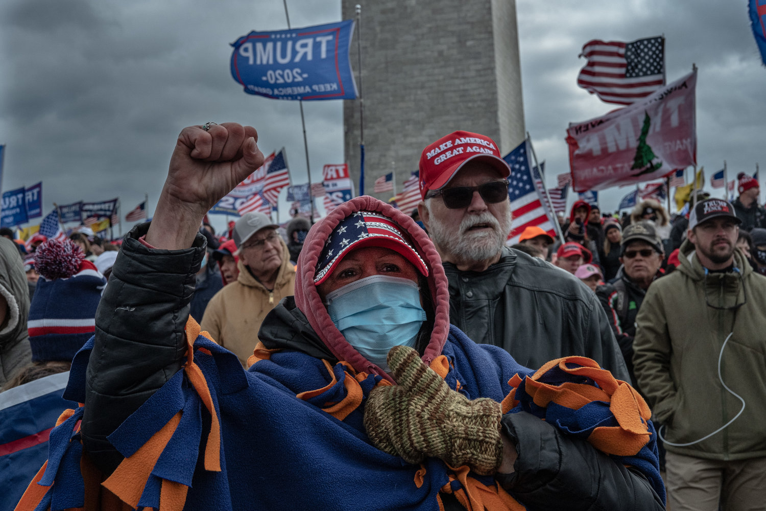 Supporters of Donald J. Trump gathered in Washington, D.C. on January 6th for a "Stop the Steal" rally, where they listened to the 45th president speak. (Photo by Chris Jones, courtesy of Report for America)